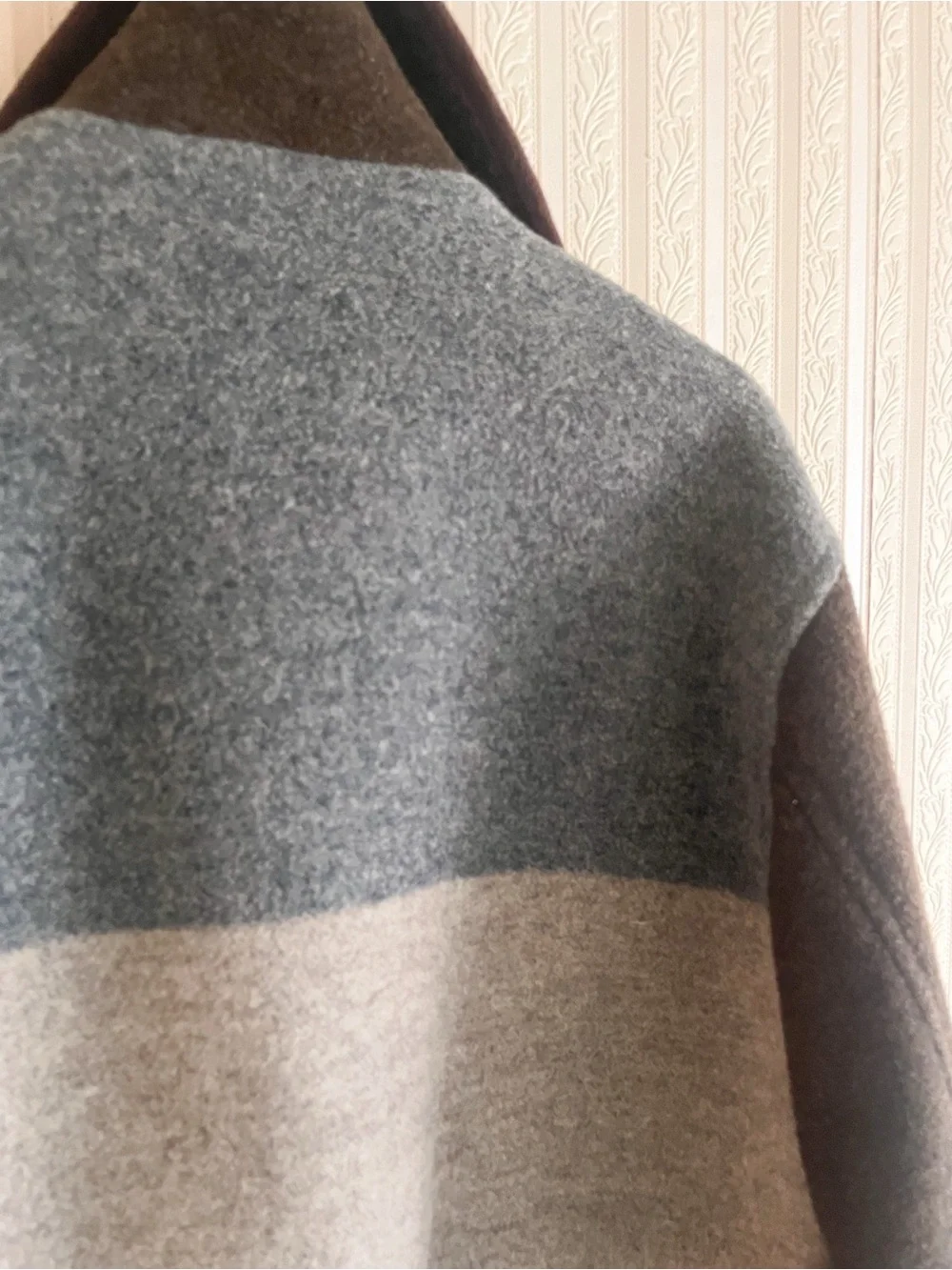 Vintage Gallery Womens Brown & Gray Wool-Blend Pea Coat with Sherpa Collar warm